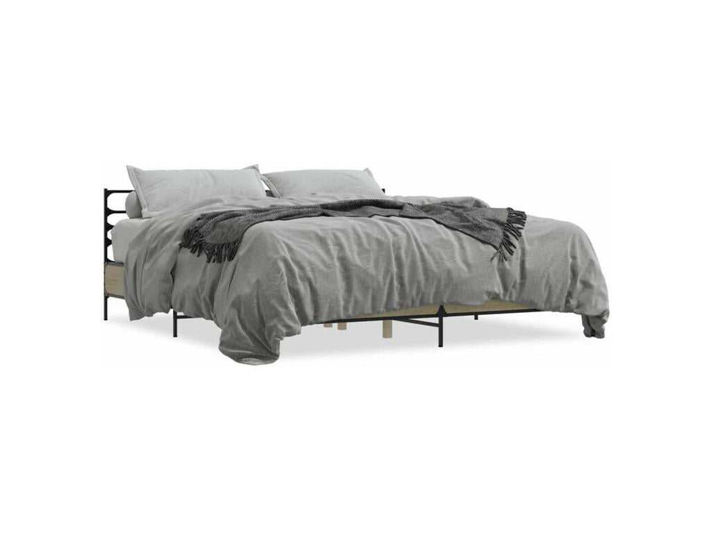 Lysvia oak bed frame 200x200 engineered wood and metal UBAM90544
