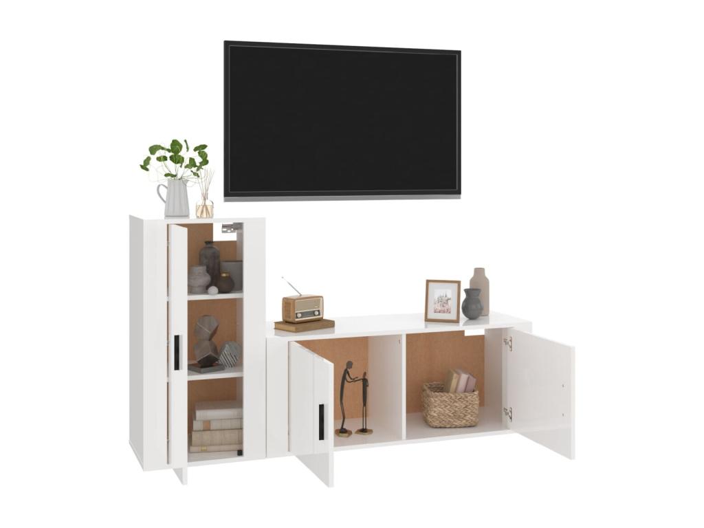 2-piece TV furniture set, glossy white engineered wood TGUD00982