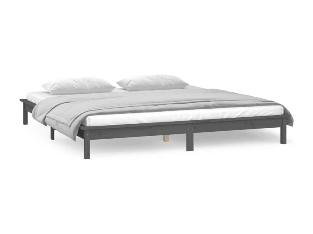 Grey LED bed frame 120x190 cm small double solid wood HGLR79884