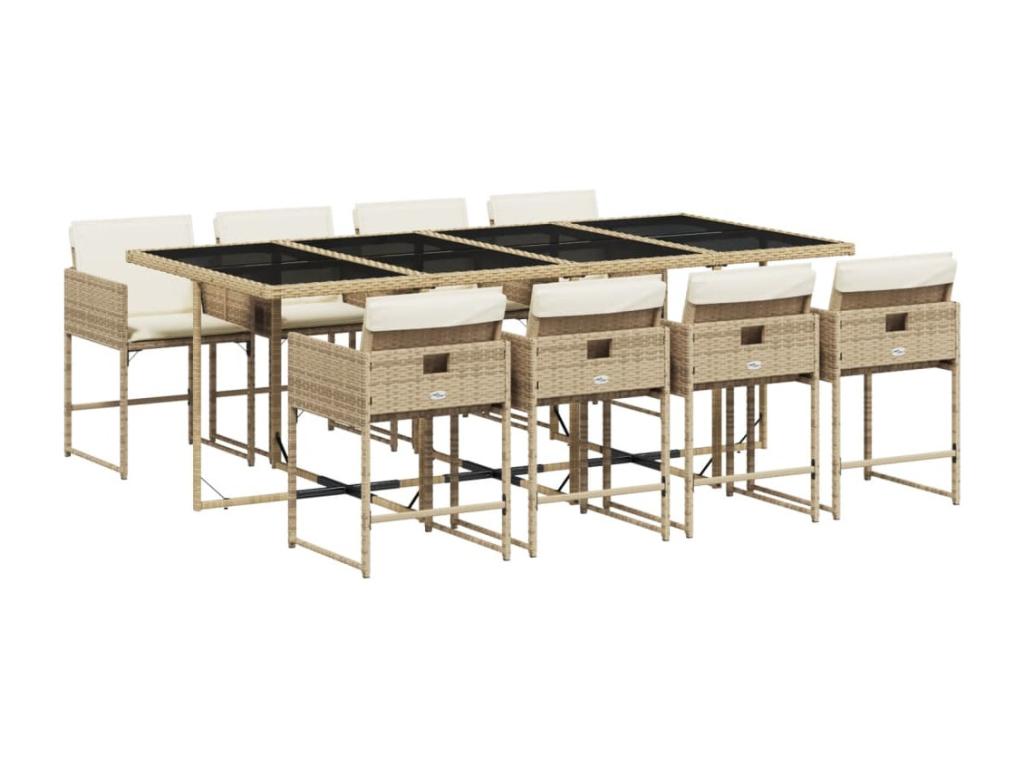 9-piece beige poly rattan garden dining set and cushions VBLF78322