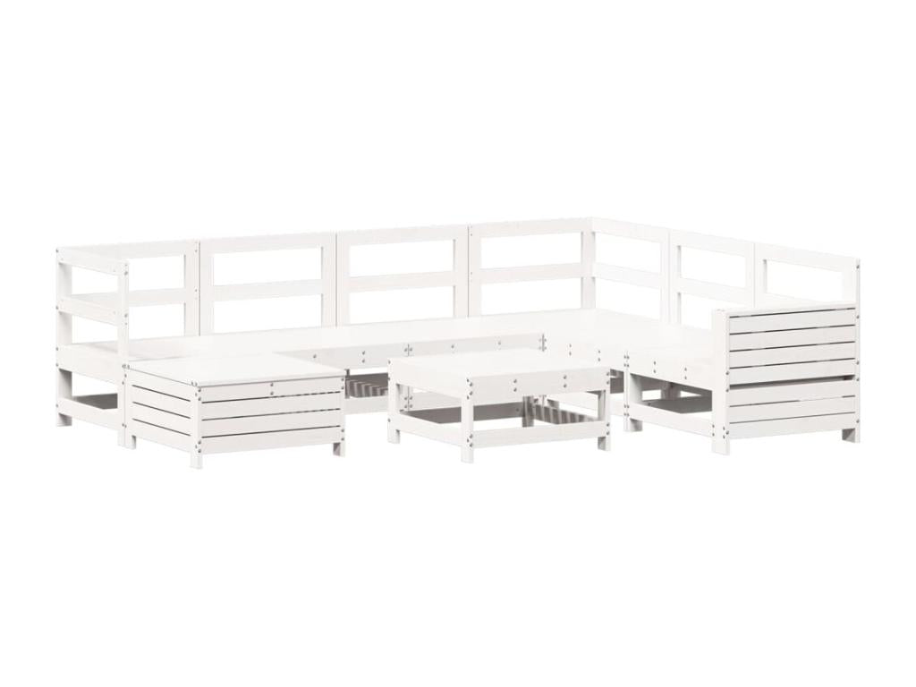 8-piece white solid pine wood garden furniture set BABE89130
