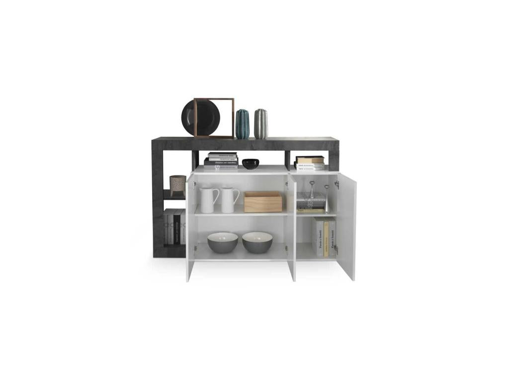 2-Door, 3-Drawer Buffet, Glossy White Lacquer/Dark Polished Concrete - Lysvia JRAW92298