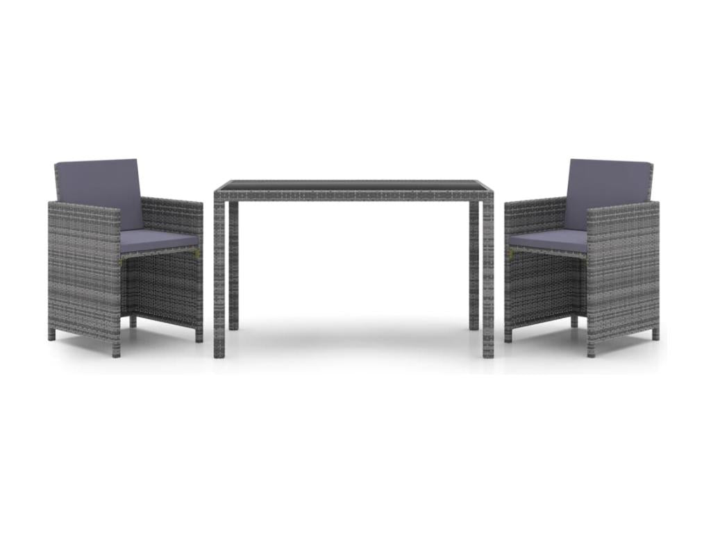 3-piece garden dining set and cushions, grey woven resin, MAZO83282