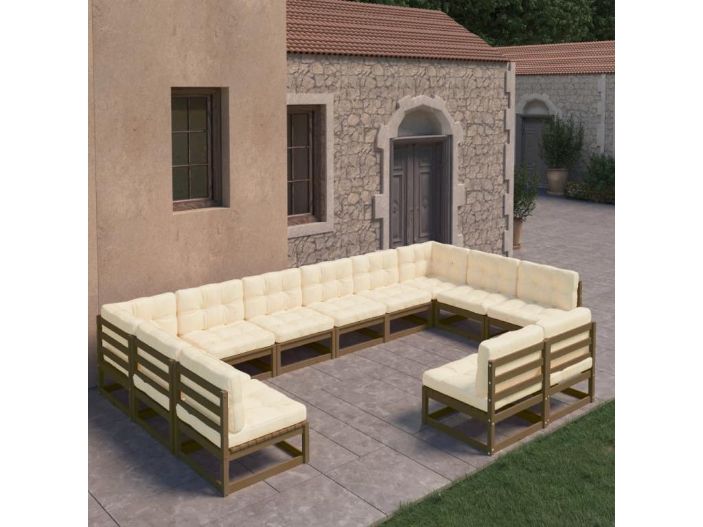 12-piece garden furniture set with cushions, honey brown pine wood APIT47097