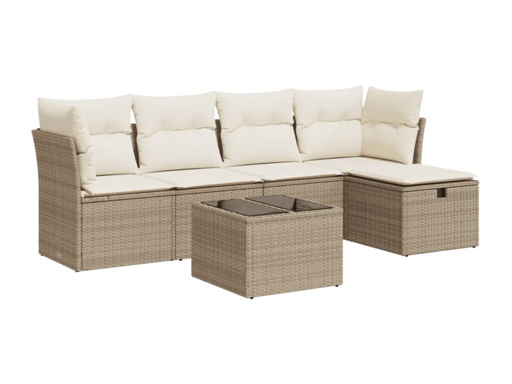 Garden furniture set with cushions, 6 pieces, beige woven resin ELBS58867