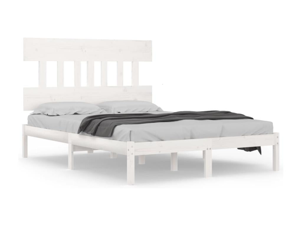 White bed frame without mattress, 150x200 cm, solid wood, BXLP16874