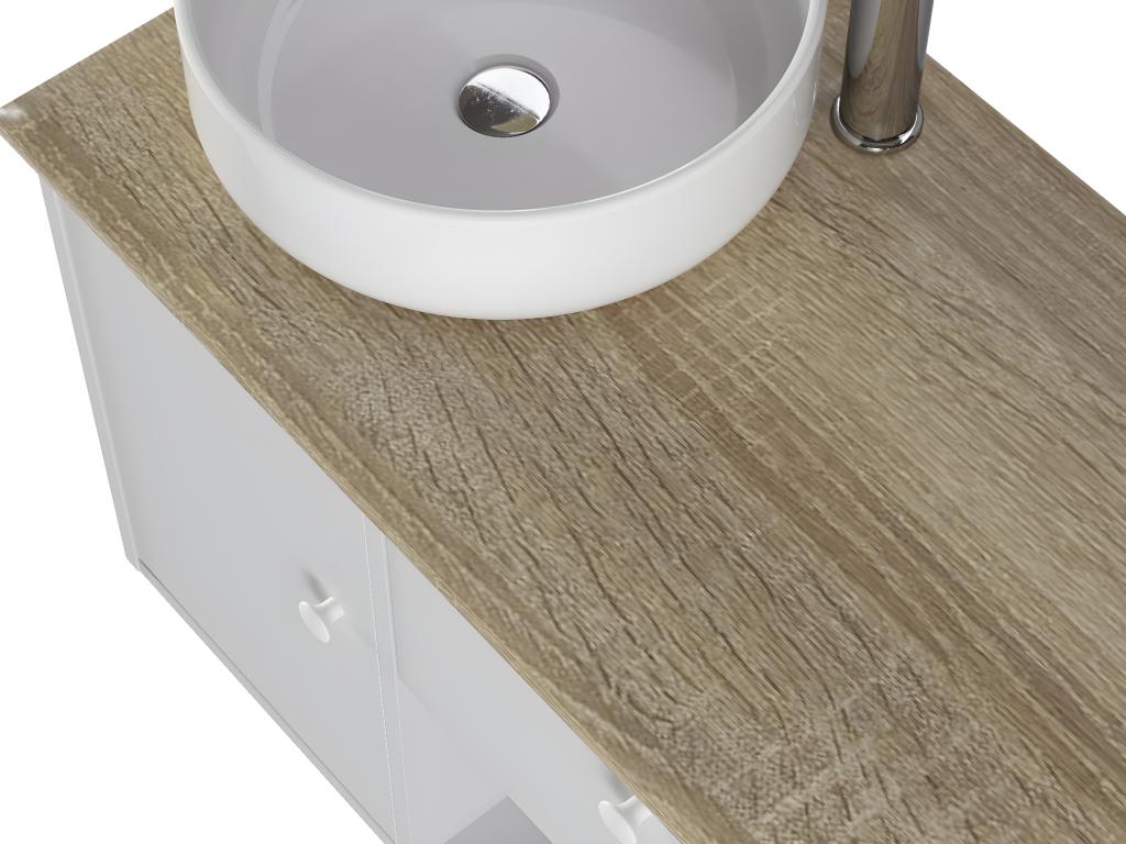 Bathroom cabinet in oak and white melamine - Length 80 x Depth 46 x Height 63 cm PLZU37754