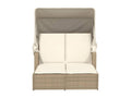 Double chaise longue with canopy and beige poly rattan cushions TGUS04809
