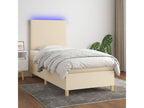 Upholstered bed base with mattress and LED lighting, Cream, 90x190 cm, Fabric NLKN84096