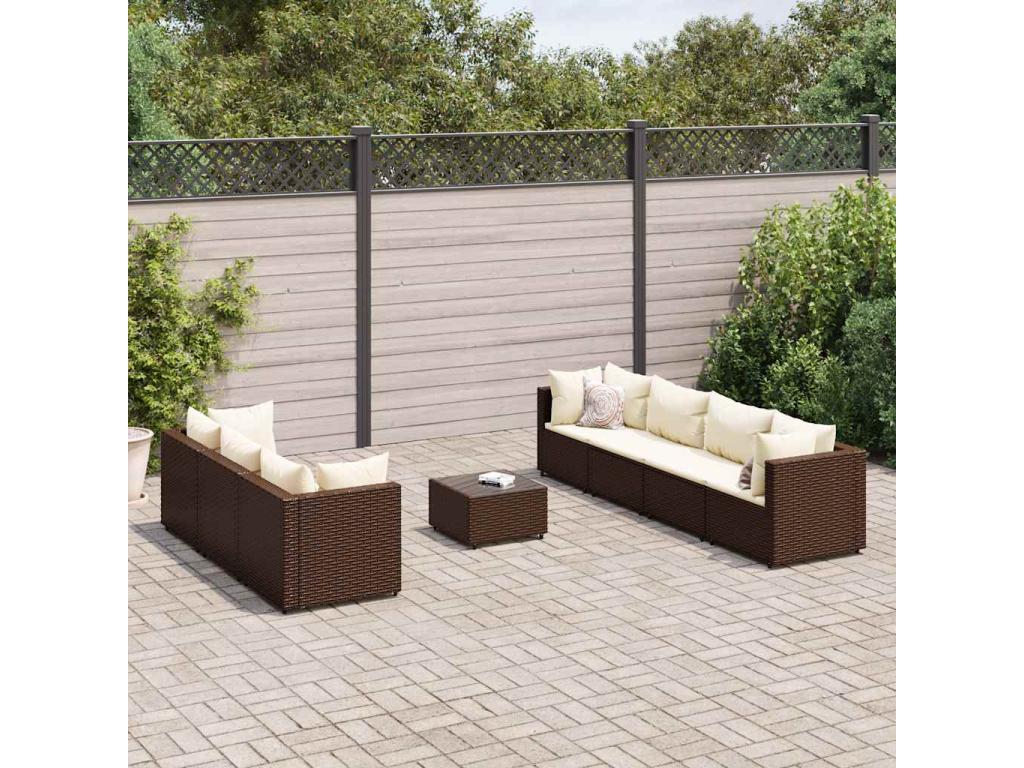 8-piece garden furniture set with cushions, brown woven resin BBDZ77678