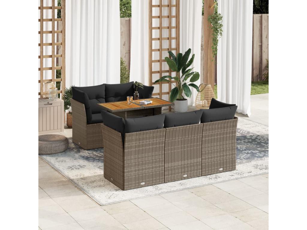 6-piece garden furniture set with grey resin wicker cushions PTXI63559