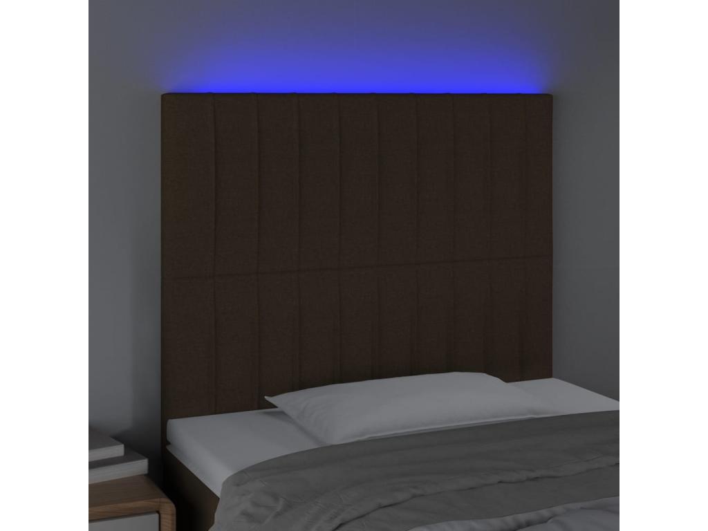 LED Headboard, Dark Brown, 90x5x118/128 cm, Fabric LEFK17316