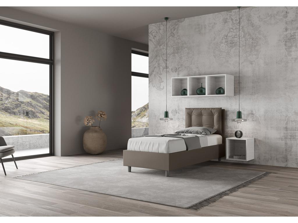 Dormeva 80x190 designer bed with brown faux leather quilted headboard cushion and storage compartment TRWD34392