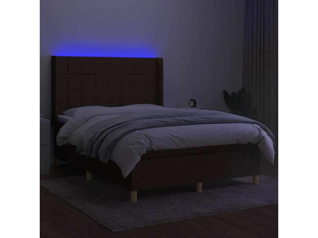 Upholstered bed base with mattress and LED lighting, dark brown, 140x190 cm, fabric BOJP16886