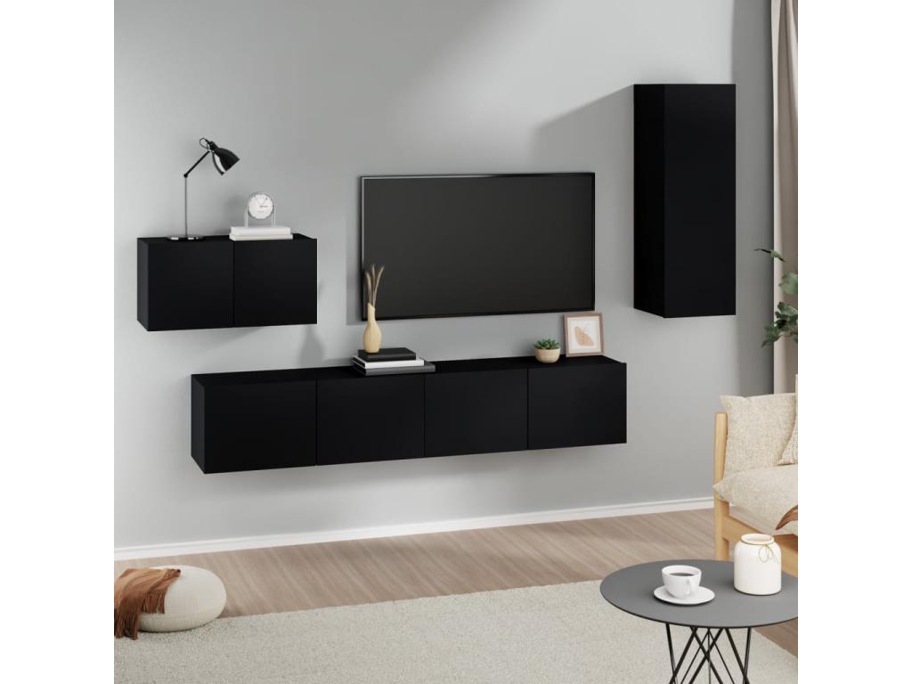 4-Piece TV Furniture Set, Black Engineered Wood BYMK93042