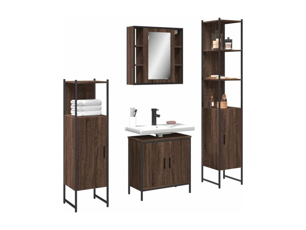 4-piece bathroom cabinet set, brown oak finish, UUZK37326