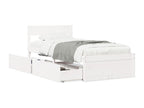 Bed frame with drawers, white, 100x200 cm, solid pine wood, NGDL68441