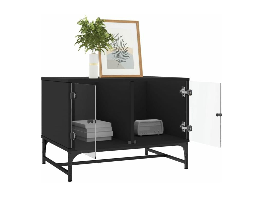 Coffee table with black glass doors, 68.5x50x50 cm, UNNV03436