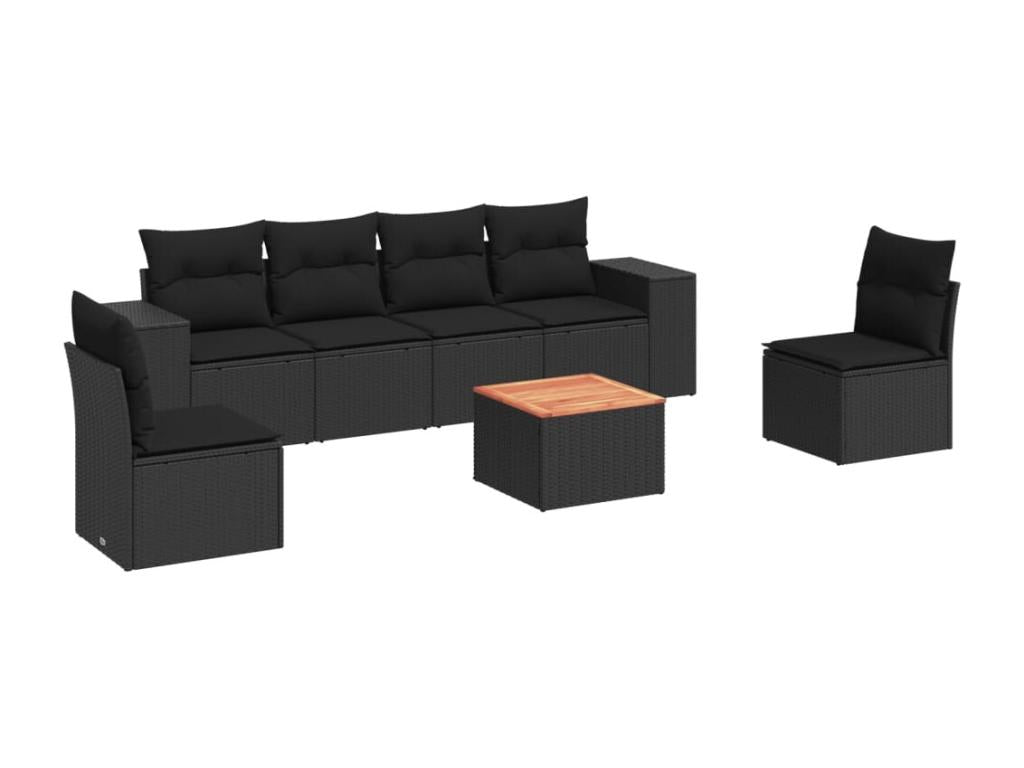 7-piece garden furniture set with cushions, black resin wicker QDWL73121