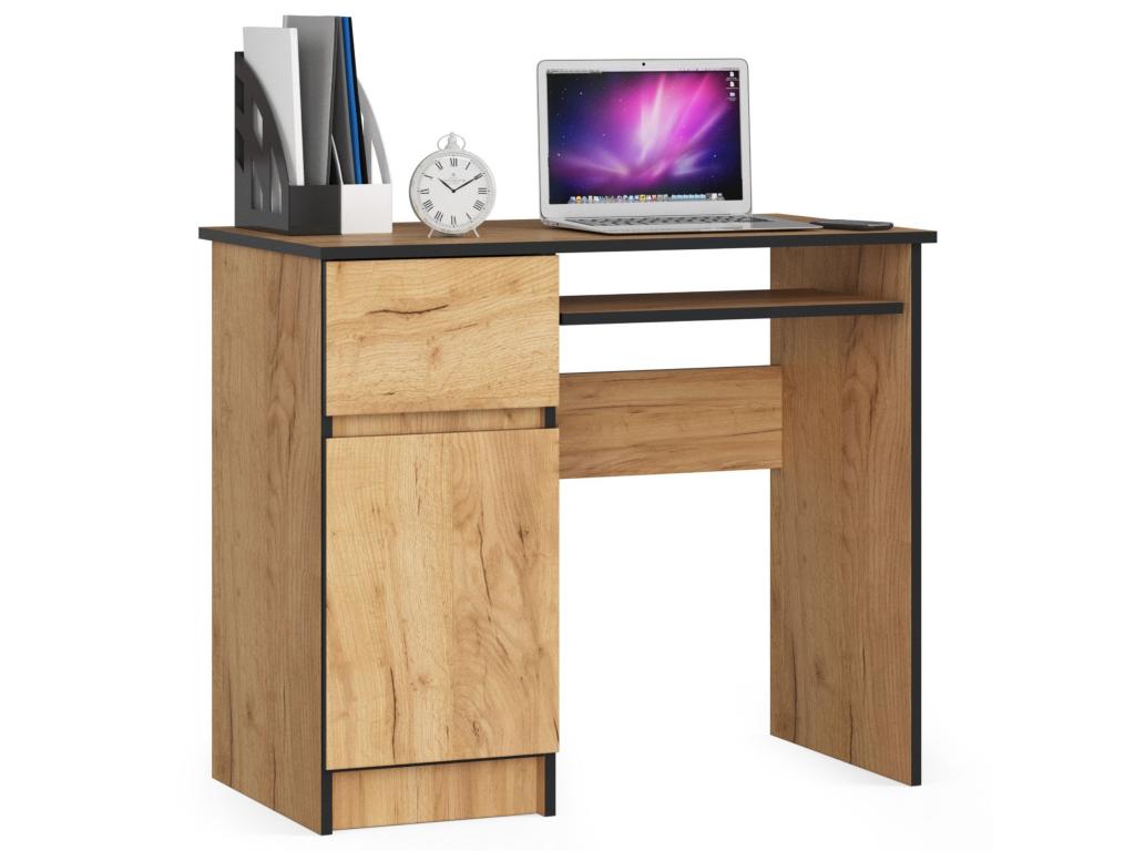 Dormeva Left-Handed Computer Desk, Craft Oak, 90 cm, 1 Door, 1 Drawer, Craft Oak Front, 3 Shelves, 90x50x77 cm, RTLJ19612