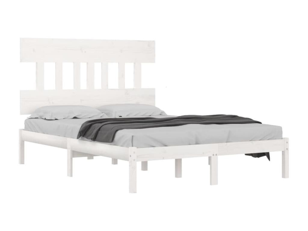 White bed frame without mattress, 150x200 cm, solid wood, BXLP16874