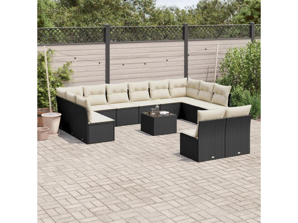 13-piece garden furniture set with cushions, black woven resin JBBB38007