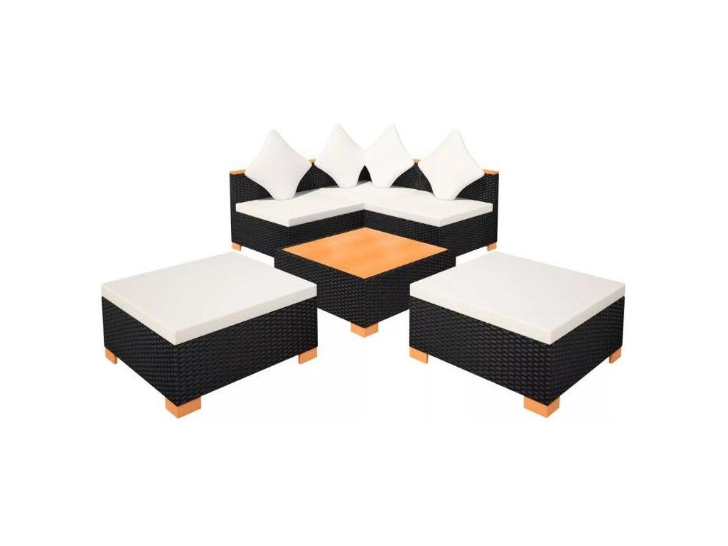 Dormeva VXQD48993 6-piece black wicker resin garden furniture set with white cushions