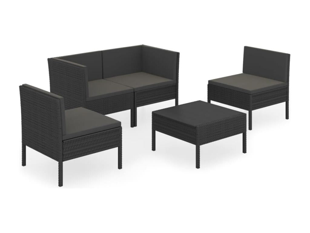 5-piece garden furniture set with cushions, black wicker resin, 59 ARQB13700