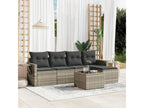 6-piece garden furniture set with light grey cushions, woven resin NFTQ68927