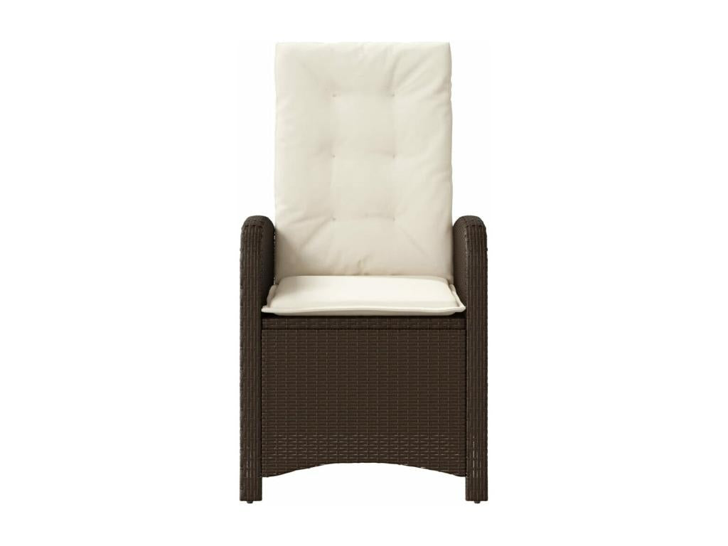 Reclining garden chair with brown cushions, woven resin OSPN39617
