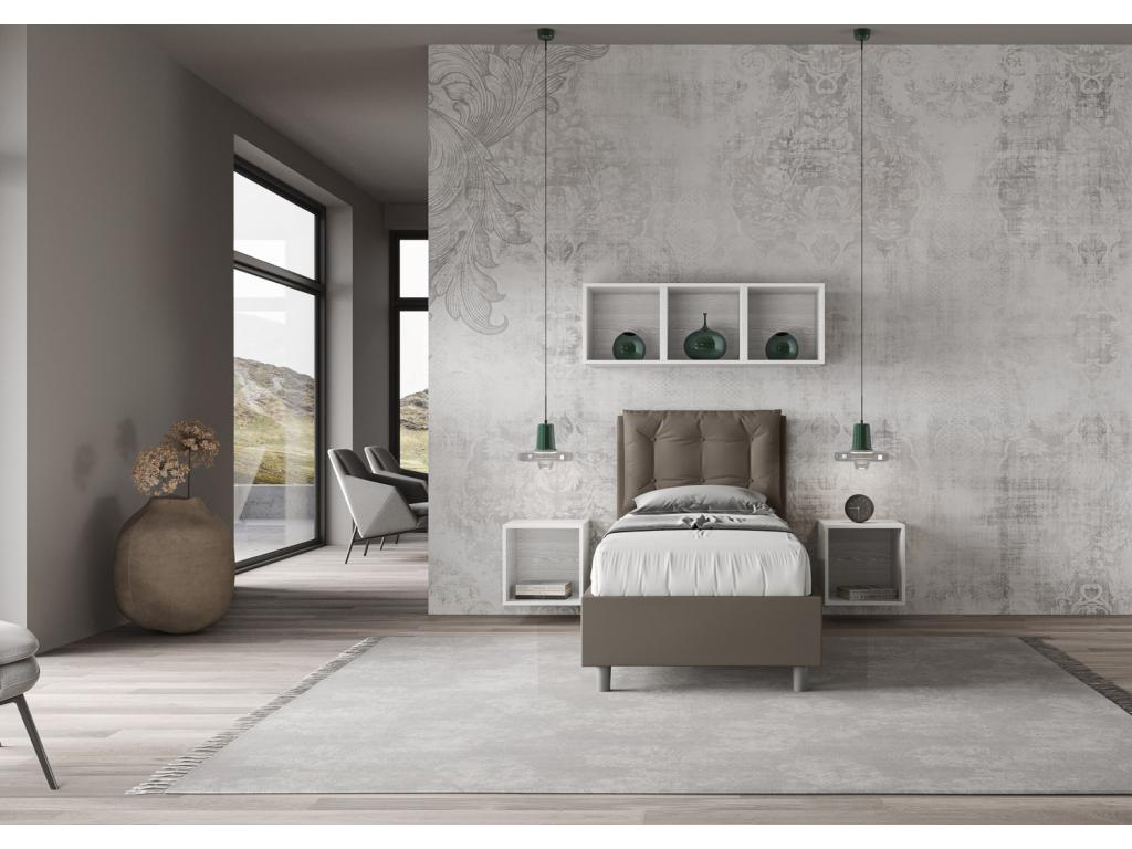 Dormeva 80x190 designer bed with brown faux leather quilted headboard cushion and storage compartment TRWD34392