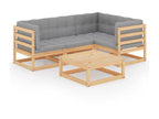 5-piece garden furniture set with cushions, solid pine wood, 65 RRPW09441