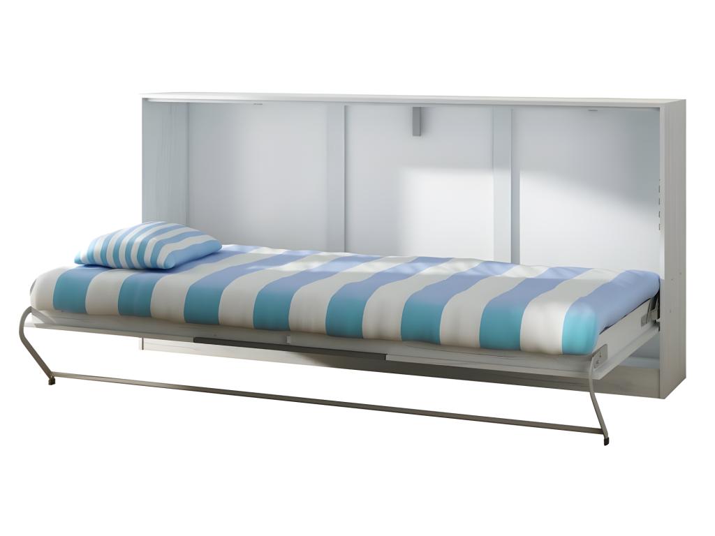 Horizontal Murphy Bed 90x200 cm White Lysvia/Graphite Folding Bed Wall Bed Roddy QIZU42819