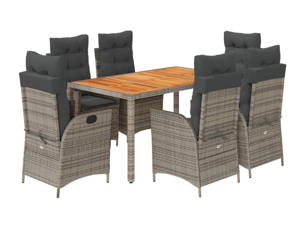 7-piece garden dining set and cushions, grey rattan NQNZ67273