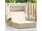 Double chaise longue with canopy and beige poly rattan cushions TGUS04809