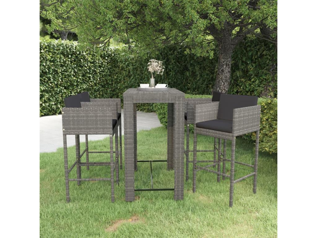 5-piece garden bar set and cushions, Grey Wicker Resin 15 WOVQ42760