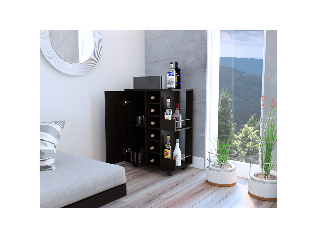 Bar cart with side panels, 82.1 cm x 60 cm x 37.5 cm, wenge finish, FLIA04305