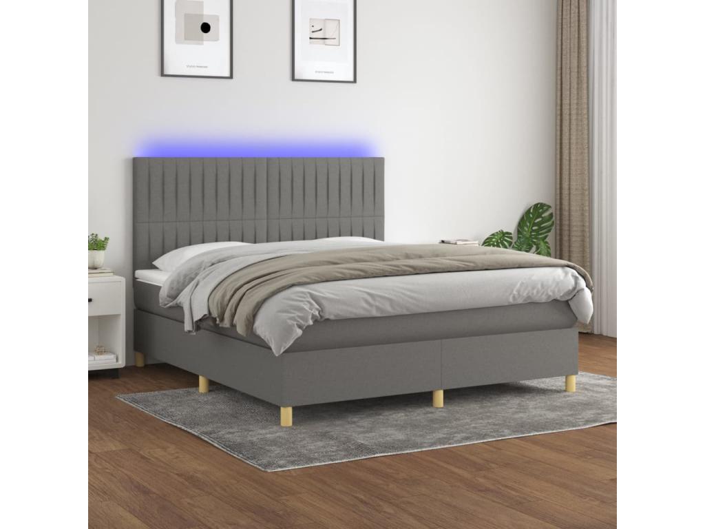 Upholstered bed base and mattress with LED lighting, Dark Grey, 160x200 cm, Fabric XYNG04580
