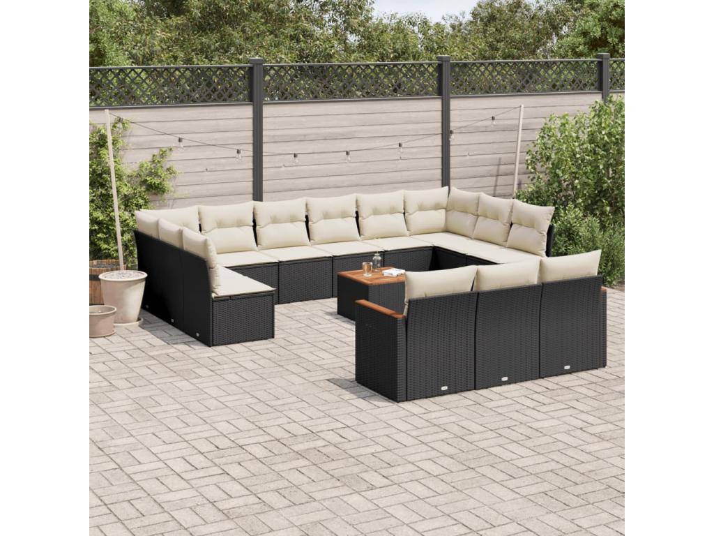 Garden furniture set with cushions, 14 pieces, black woven resin, CERP49203