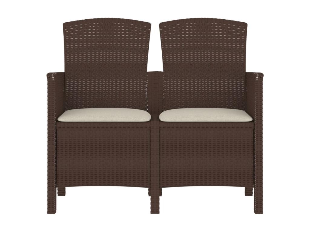 2-seater garden bench with cushions, rattan, PP, brown, MEFX95749