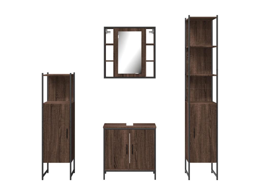 4-piece bathroom cabinet set, brown oak finish, UUZK37326