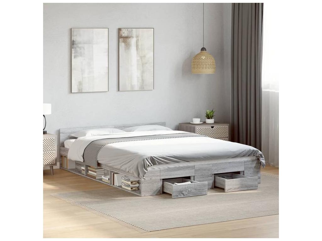 Dormeva grey bed frame and drawers 120x190 engineered wood ELTA65578