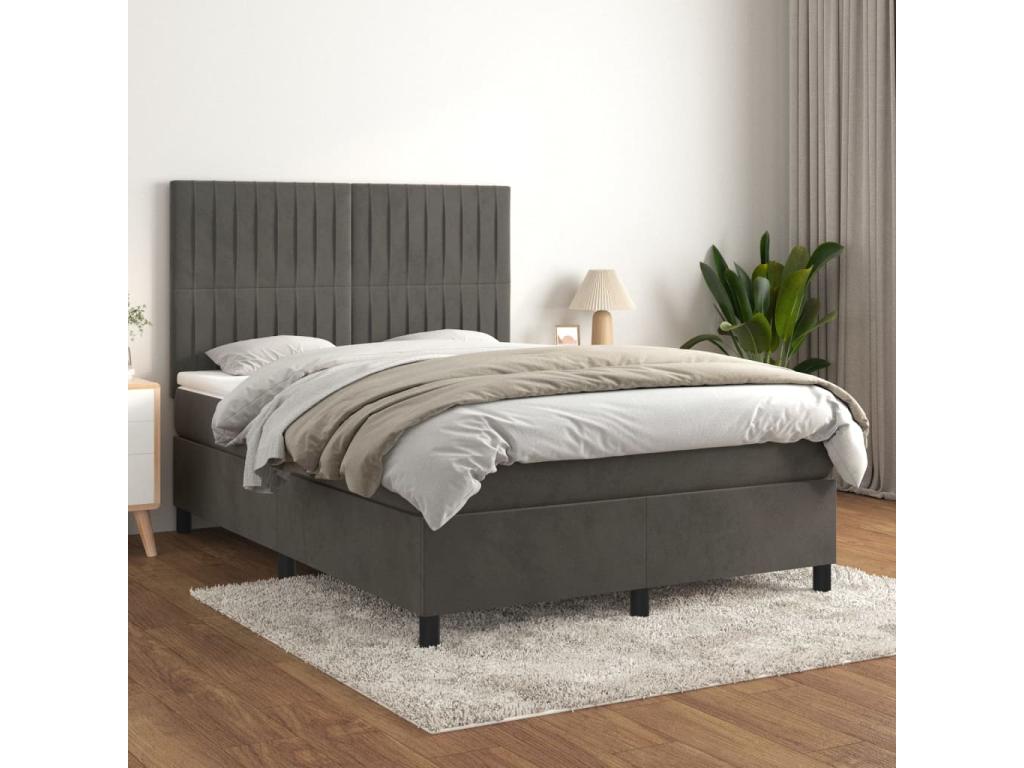 Lysvia bed base and mattress, Dark Grey 140x190 Velvet EVXI13979