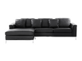 Left-hand corner sofa in genuine black leather with quilted backrest and removable covers, Lysvia LSXS35744