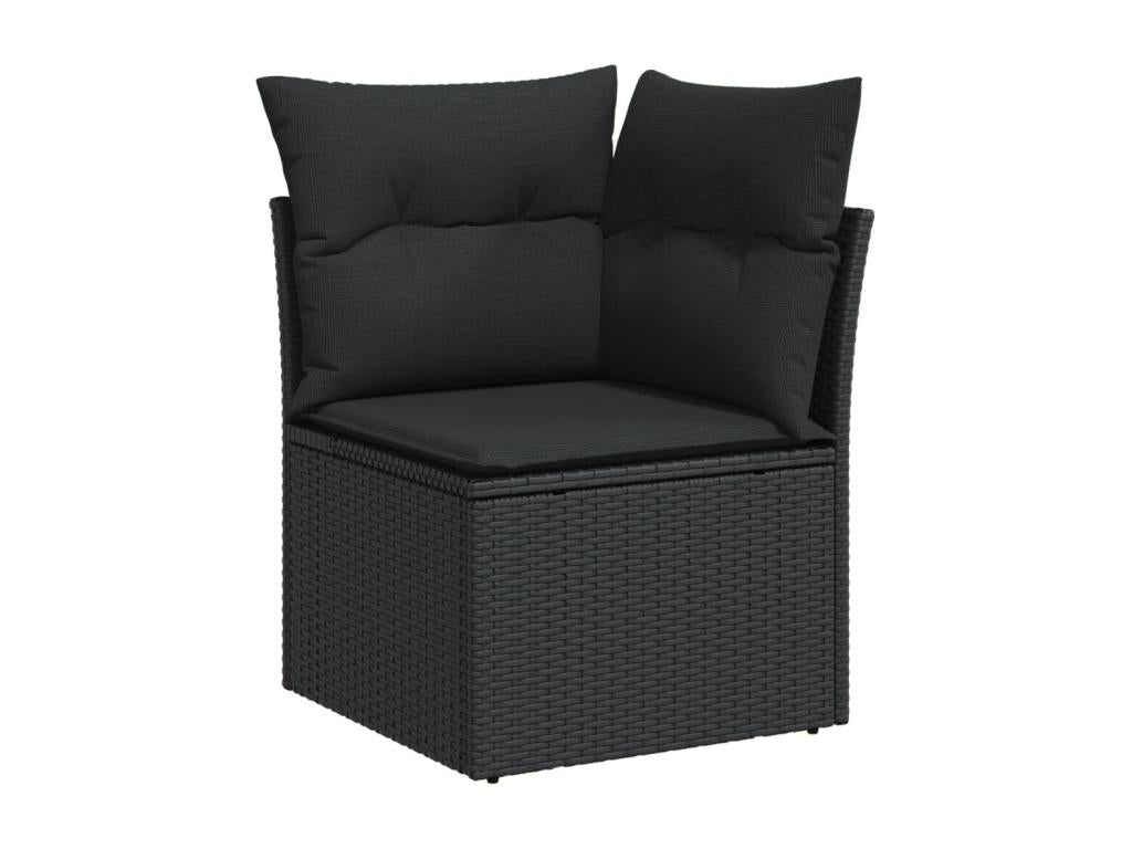8-piece garden furniture set with cushions, black woven resin GAUS53233