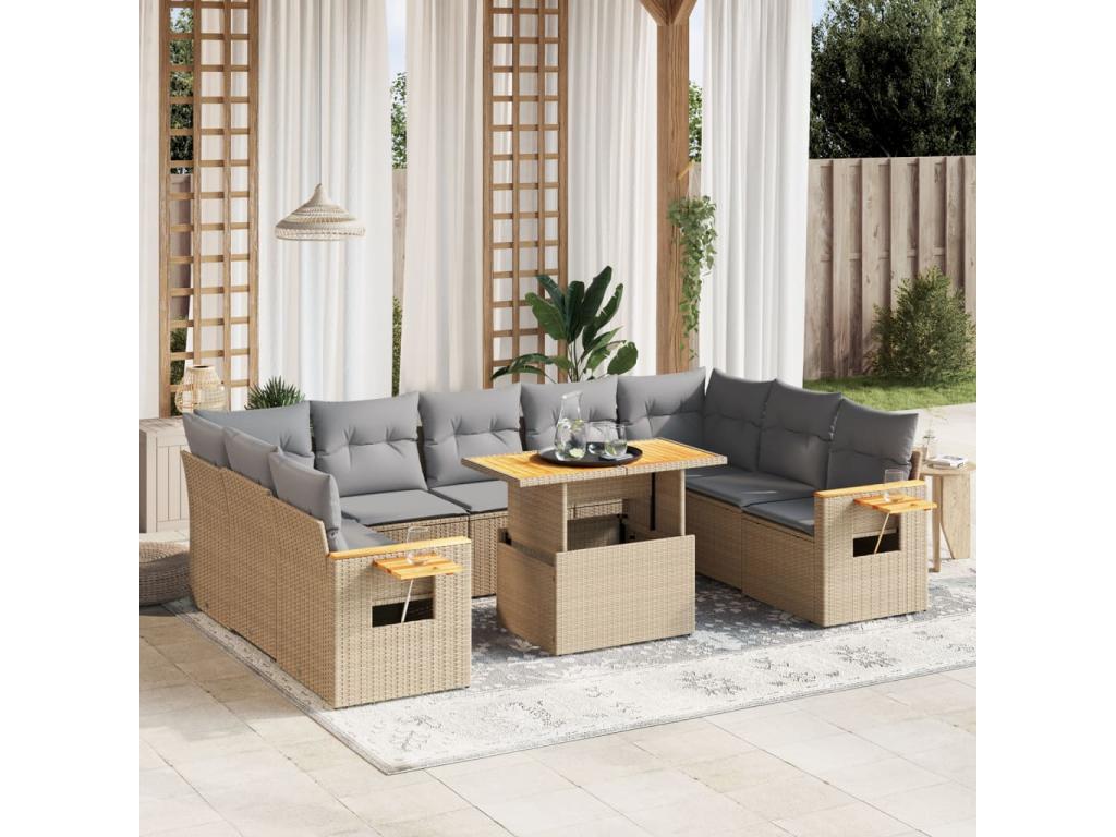 10-piece beige resin wicker garden furniture set with cushions MVIH45812