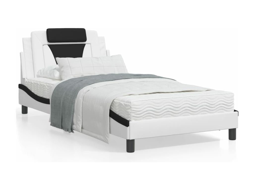 Black and white bed frame and headboard 100x200 faux leather RTGY53324