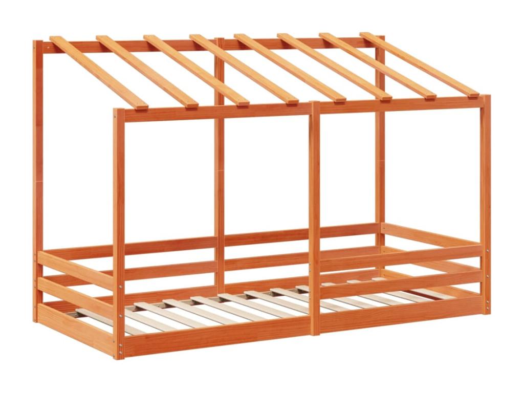 Children's bed without mattress, brown wax finish, 80x200 cm, solid pine, GQDH25964