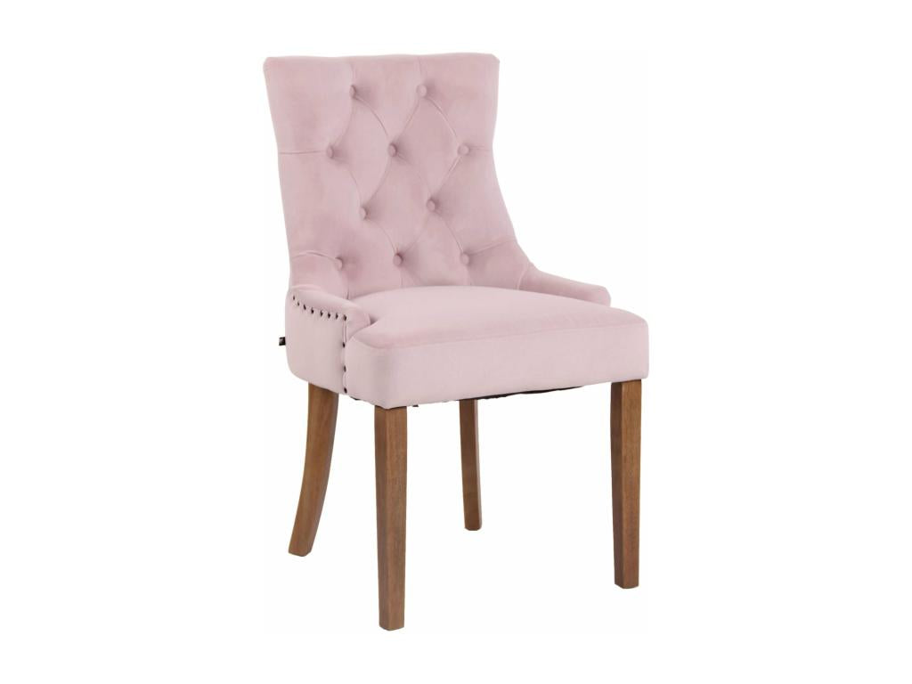 Dining chair x1, antique design, upholstered in pink velvet with 4 light wood legs, 10 0001940 XXUC12083