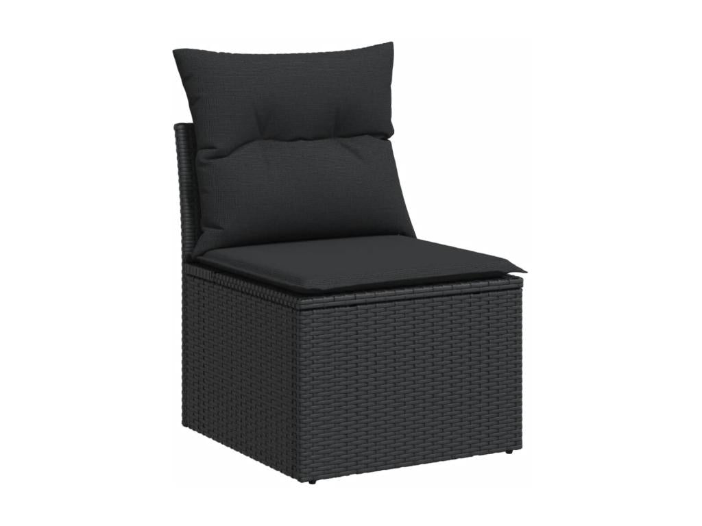 10-piece garden furniture set with cushions, black woven resin EJSX27626
